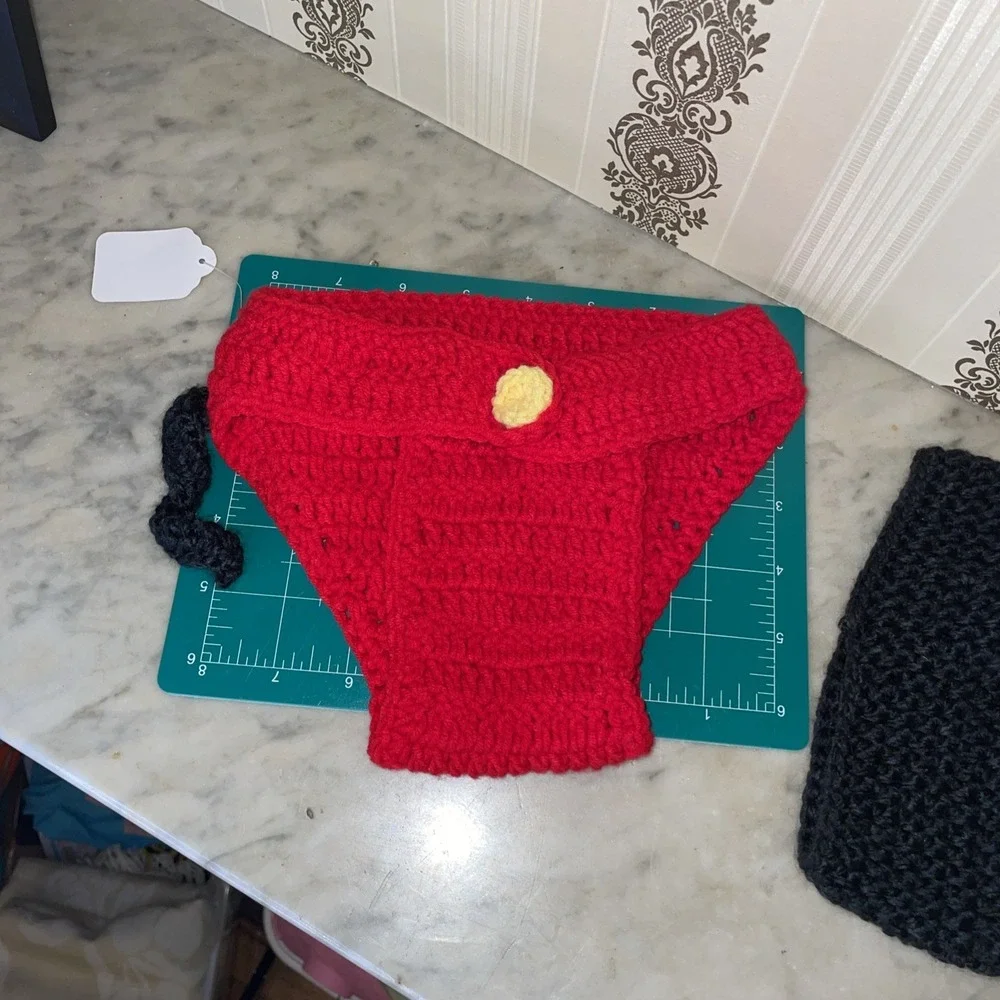 Handmade Crochet MM M!ckey M0use Style 2 Piece Newborn infant Photo Shoot Outfit
